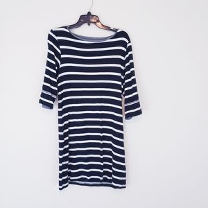 Black White Stripe Dress Tunic Size Large Twik Simons Long Sleeve Knit Large